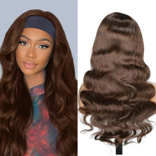 Head Band Wigs Human Hair Chocolate Brown Glueless 100% Human Hair None Lace Front Wig Virgin #4 Colored Headband Wig Human Hair 180 Density 14inch