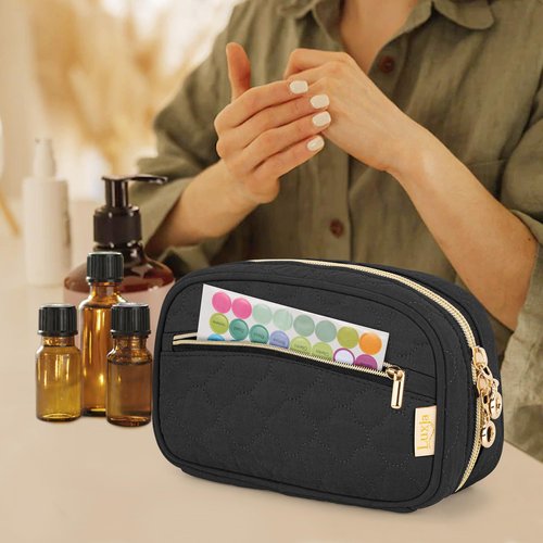 LUXJA Essential Oil Organizer -Holds 10 Bottles (5ml-15ml, Also Fits Roller Bottles), Travel Case for Essential Oils with Zipper Pockets (Bag Only), Black