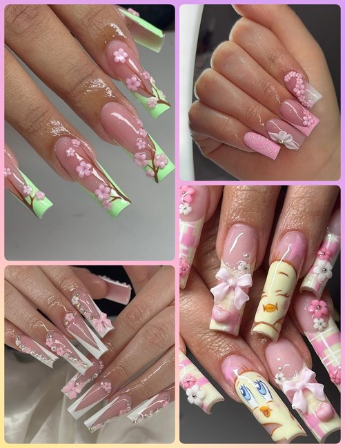 OPMADM 3000 Pcs 3D Flower Nail Charms and Gems 24 Grid Charms for Nails Design Colorful Nail Art Charms 4 Styles of Big and Small Flowers are Suitable for Spring and Summer