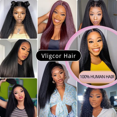 Kinky Straight Human Hair Bundles 16Inch Yaki Straight Human Hair Extensions 1 Bundles Unprocessed 100% Brazilian Virgin Kinky Straight Human Hair For Black Women Natural Black