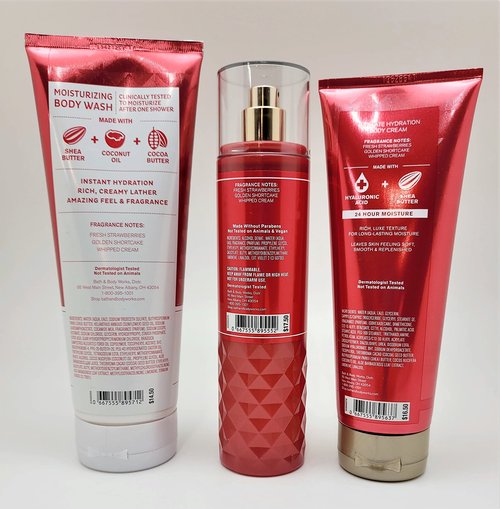 Bath & Body Works - Strawberry Pound Cake - Bundle -3 items - Moisturizing Body Wash, Ultimate Hydration Body Cream and Fine Fragrance Mist - Spring 2022