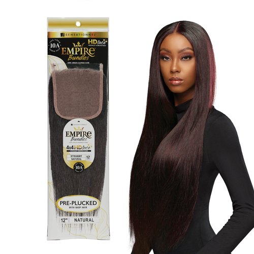 Sensationnel Empire bundle 4x4 closure - straight HD lace large free parting lace frontalclosure unprocessed human hair weave (10 inch, NATURAL/BLACK)