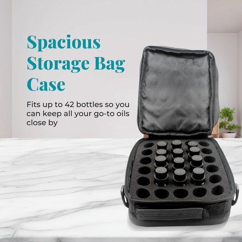 Your Oil Tools Versatile Essential Oil Storage Carrying Case- Holds 42 Bottles for 5ml, 10 ml, 15ml, 20ml and 100ml- Essential Oil Travel Case Storage Bag with Handle and Shoulder Straps – Black