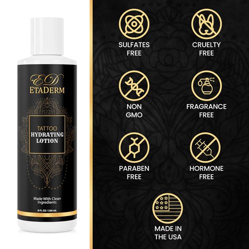 ETADERM Tattoo Lotion - Tattoo Aftercare Lotion with Aloe Vera, Glycerin, Shea Butter & Coconut Oil - Tattoo Cream Aftercare for Skin Hydration & Moisturizer - Enhances Tattoo Color & Vibrancy 236ml