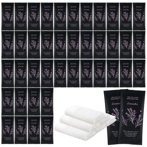 Hot or Cold Moist Cotton Towel Bulk Moist Towelettes Individually Wrapped 8.7" x 8.7",White Towel Services,Refreshment Pre Moistened Towels Lavender Scent for Travel Sport Party Spa Dentist Hotel