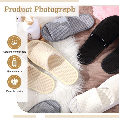 Bunnycool 12 Pairs Disposable Slippers for Guests Open Toe Spa Slippers Bulk Disposable Sandals Soft Fleece for Man Women Spa Hotel Wedding Shoeless Home(Beige, Khaki, Light Gray, Black)