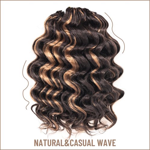 Toyotress Ocean Wave Crochet Hair - 16 Inch 8 Packs Blonde Highlight Ocean Wave Braiding Hair, Beach Curl Deep Twist Synthetic (16 Inch, P4/27-8P)