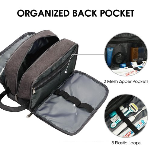 WANDF Travel Toiletry Bag for Men Large Toiletries Shaving Bag Water Resistant Hanging Dopp Kit Travel Accessories Bag for Women Men (Dark Grey)