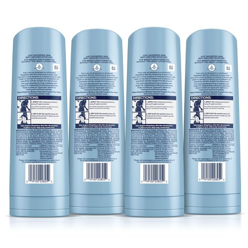 Jergens Wet Skin Body Moisturizer with Restoring Argan Oil, 4X Healthier Looking Skin, Fast-Absorbing, Non-Greasy, Dermatologist Tested, 10 Oz, Pack of 4
