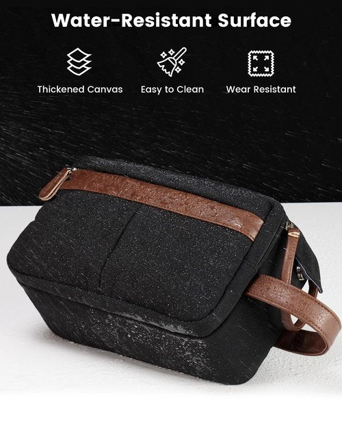 Vorspack Canvas Toiletry Bag for Men - Water Resistant Travel Bag for Toiletries, Bathroom Essentials, Accessories - Black