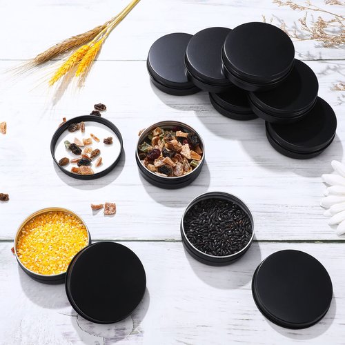 Patelai 64 Pieces Lip Balm Tin Containers Screw Top Round Tin Cans Aluminum Jar with Screw Lid, Empty Bottle Travel Cosmetic Sample Container for DIY(2 oz,Matte Black)