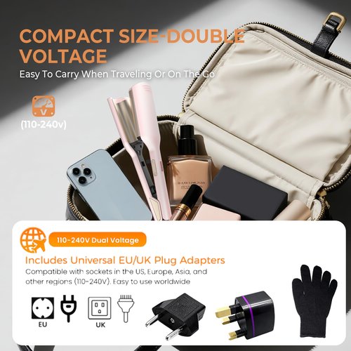Waver Hair Tool,Mini Waver Curling Iron，Curling Iron Hair Crimper Waver，Ionic Deep Waver Curling Wand with Ceramic 2 Barrel for Women，Double Voltage Included UK/EU Plug, Easy to Use, Pink, 1.25 Inch.