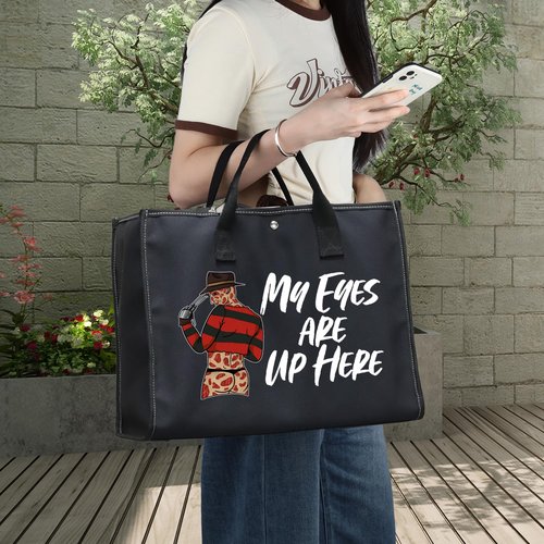 WZMPA Horror Movie Cosmetic Makeup Bag - Inspired Gift 'My Eyes Are Up Here' Zipper Pouch Bag For Movie Fans (Eyes Up Here BG)
