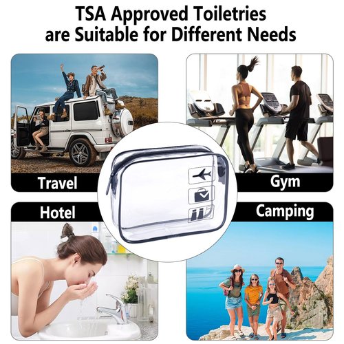 TREALDATE Clear Makeup Bags TSA Approved Toiletry Bag-6Pack，Clear TravelBags for Toiletries, Carry on Airport Airline Compliant Bag,Black