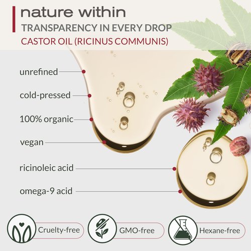 Ella & Eden Organic Castor Oil – Cold-Pressed Hexane-Free Unrefined - For Hair Growth, Skin and Face - USDA Certified & 100% Pure - 32 fl oz