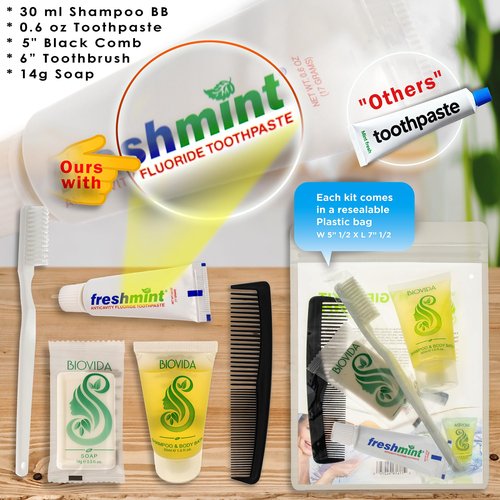 Moda West 24 Hygiene Kits - Bulk Case of Wholesale Basic Toiletry Kits for Men, Women, Travel, Charity 5 Pc Kit