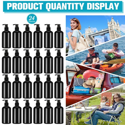 CroBlissful 24 Pcs Empty Plastic Pump Bottles 8oz Refillable Lotion Pump Bottle Containers with Black Dispenser for Shampoo, Conditioner, Face Cream, Massage Oil, Liquid Soap