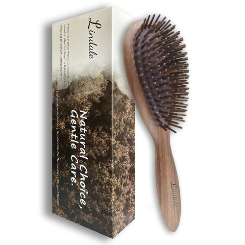 Lindale Walnut Wooden Hair Brush for Hair Growth with Natural Walnut Bristles Detangler Paddle Hairbrush for Massaging Scalp for Women Men, Reduces Static for Curly Hair with Ergonomic Handle Oval
