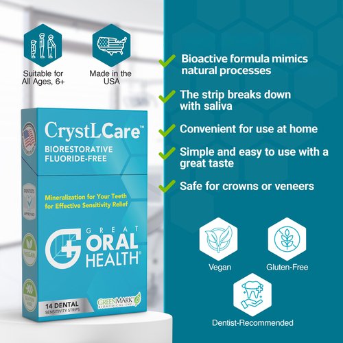 CrystLCare Tooth Sensitivity Treatment for Lasting Relief for Adults & Kids – Sensitive Teeth Dental Strips for Nano Hydroxyapatite Enamel Remineralization & Sensitive Tooth Enamel Repair (14 Count)