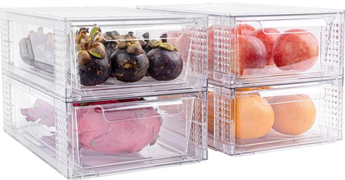 Zero Zoo 4 Pack Clear Stackable Storage Drawers, 3.95" H Easily Assemble Acrylic Organizer Bins - Multi-Use for Make up, Closet, Pantry, Bathroom, Medicine, Kitchen Cabinet & Undersink Organization