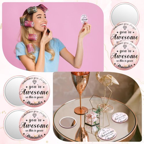 Tradder 18 Pcs 2.76 Inch Inspirational Compact Mirror Bulk Quinceanera Employee Appreciation Gifts Makeup Purse Pocket Mirror for Women Mother's Day Valentine Coworker Nurse Gifts