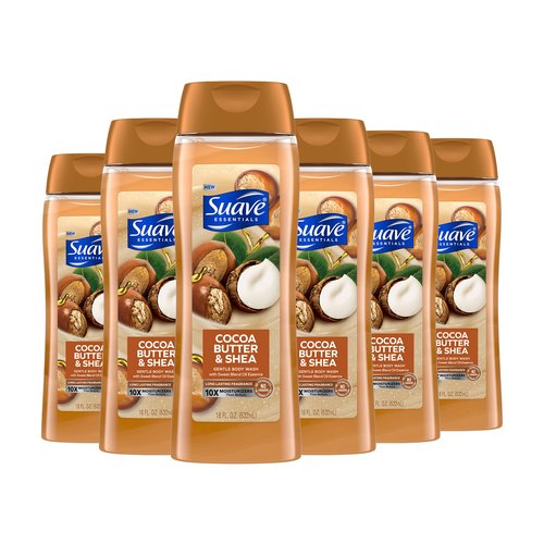 Suave Body Wash Bundle - Cocoa Butter Shea and Men's Cedarwood Mandarin Scents, Vitamin E, 18 Oz Packs of 6