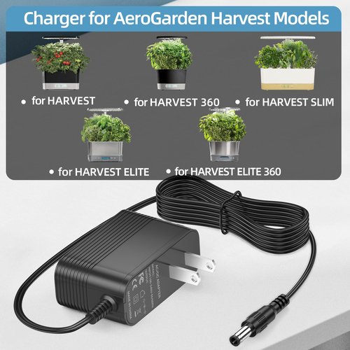 12V Charger for AeroGarden Harvest 360 Slim Elite Power Cord Compatible with AeroGarden 100690 100691 100692 100693 100694 100695 Adapter Replacement Power Supply