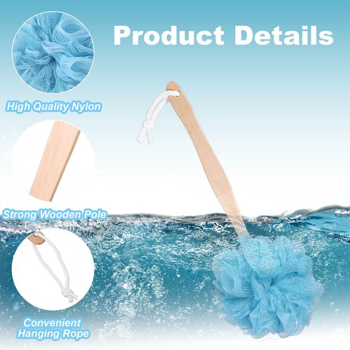 10 Pcs Large Bath Puff Loofah Sponge with Long Handle Shower Loofah, Loofah with Handle for Back, Spa Brush for Women and Men(4 Color)