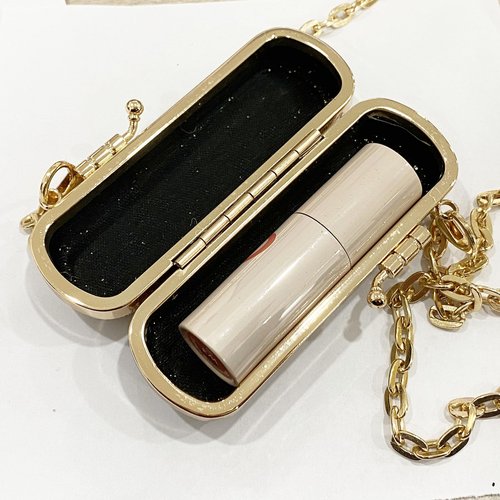MIAO JIN Mini Crystal Lipstick Case Bling Rhinestone Cosmetic Storage bag with Metal chain Lipstick Storage Holder Makeup jewelry case