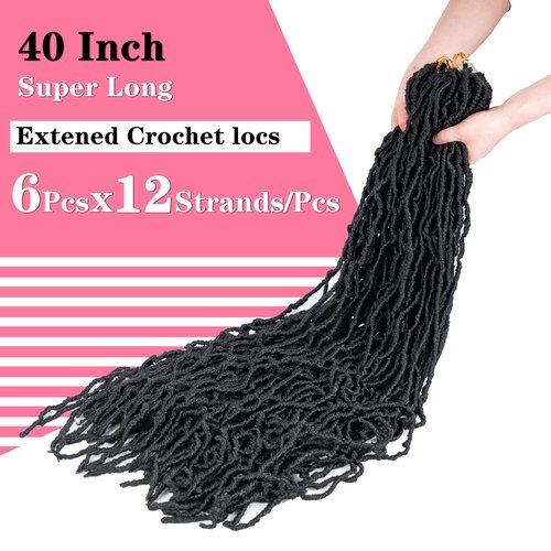 40 Inch Super Long Soft Locs Crochet Hair Pre Looped 6 Packs New Faux Locs Crochet Braids Goddess Locs Dreadlocs Synthetic Hair For Women (1B, 40 Inch 6pack)