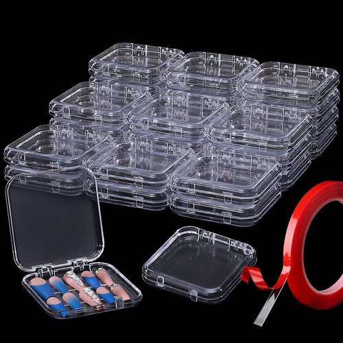 Noverlife 27 Set Press-On Nail Packaging Display Box w/ Adhesive Tape, 3x3" Clear Fake Nail Storage Container