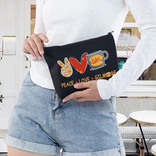 LEVLO Funny Girls Inspired Cosmetic Bag Luke's Fans Gift Peace Love Luke's Makeup Zipper Pouch Bag For Friend Family BFF (Peace Luke's Black)
