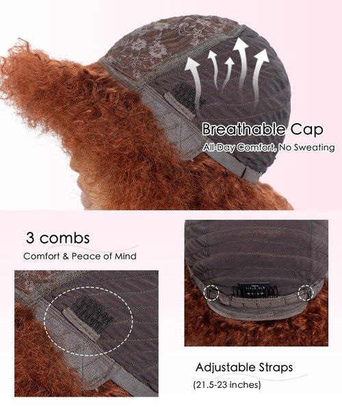 QUEEN VIRGIN REMY QVR Afro Wig For Women Short Afro Kinky Curly Bob Glueless Wigs Human Hair Natural Looking 70s Afro Wigs With Bangs Short Bouncy Afro Puff Wig For Daily Party Wear
