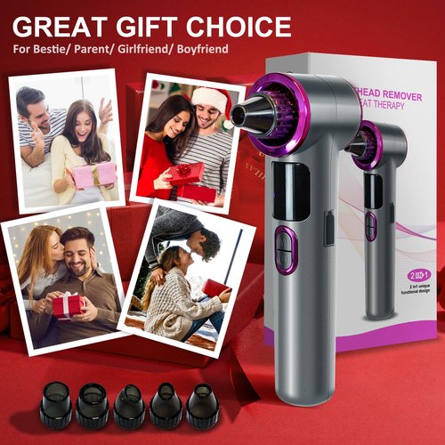 Blackhead Remover Vacuum with Heating, Blackhead Extractor 3 Adjustable Suction Levels 9 Modes, Pore Vacuum Blackhead Suction Remover, Comedone Extractor Kit for Deep Pore Cleaning (Purple)