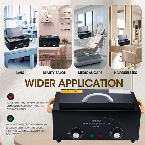 LXIANGN High Temperature Cleaning Box 300W 1.5L with Timer Dry Heat Sterilization Cabinet Equipment with Stainless Tray For Nail Tool Spa Pedicure Hairdressing Metal Tools with Handle (Black)
