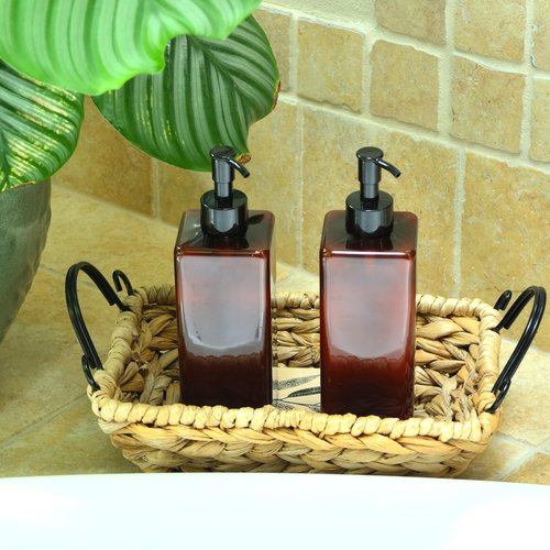 Youngever 5 Pack 16 Ounce Plastic Pump Bottles, Refillable Square Plastic Pump Bottles for Dispensing Lotions, Shampoos and More (Amber)