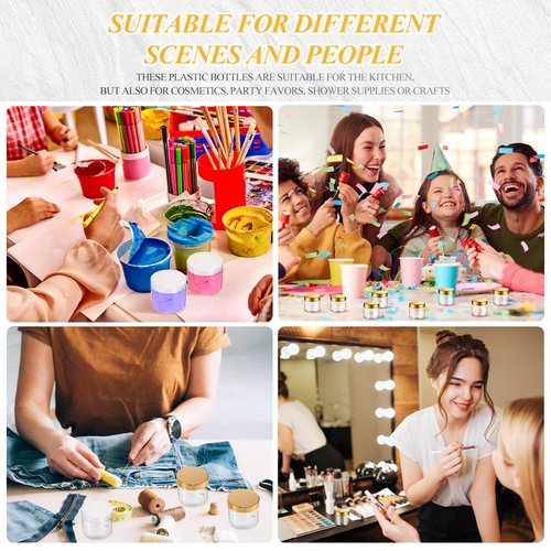 SATINIOR 36 Pieces 1 oz Plastic Jars with Lids Wide Mouth Airtight Reusable Container Acrylic Cosmetic Small Jars for Lotions Ointments Travel Toiletries Creams Make up Storage(Gold)