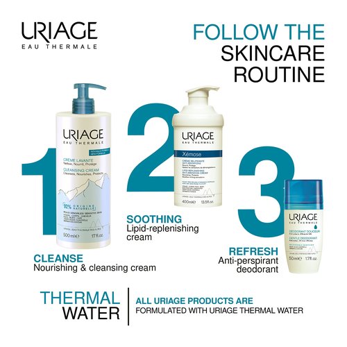Uriage Cleansing Cream 6.8 fl.oz. | Face & Body Cleanser with 1/3 Nourishing Milk | 2 in 1 Care: Nourishing Shower Cream for all Skin Types, Suitable All the Family - Soap-Free