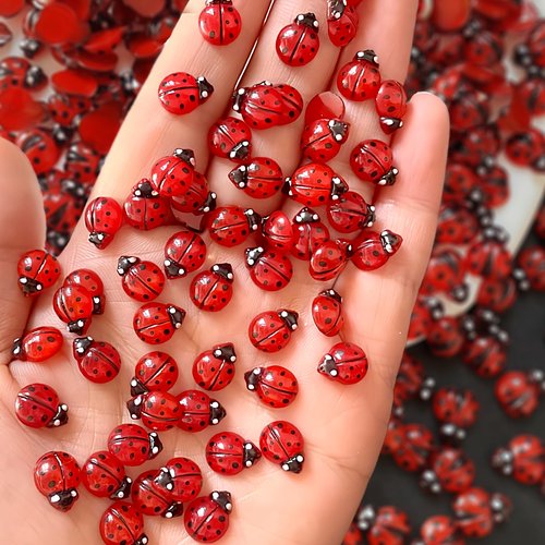 100Pcs Ladybug Nail Charms Cute Insect Nail Art Charms 3D Resin Nails Rhinestones Small Ladybugs with Open and Closed Wings Nails Gems Summer Nail Jewelry for Women Manicure Decoration DIY Craft