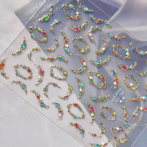 1 Sheets Embossed Gold Nail Stickers for Nail Art 5D Gem Nail Art Stickers Pearl Crystal Diamond Design Decals Self-Adhesive Gems Nail Decoration Summer Nail Decals for Women Nails Supplies