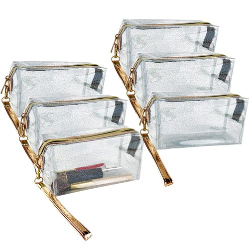 6Pcs Waterproof Cosmetic Bags PVC Transparent Zippered Toiletry Bag with Handle Strap Portable Clear Makeup Bag Pouch for Bathroom, Vacation and Organizing
