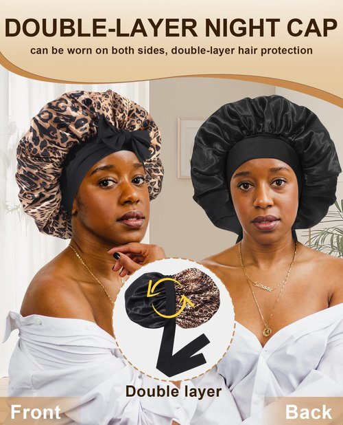 Extra Large Satin Bonnet for Sleeping Jumbo Silk Bonnet Double Layer Hair Bonnet for Women with Elastic Tie Band Sleep Wrap for Braids Curly Hair