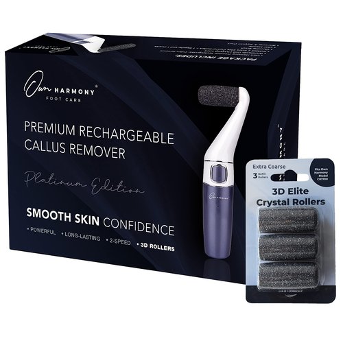 Own Harmony Electric Foot Callus Remover and 6 Rollers Bundle: Professional Foot Care Pedicure Tools, Rechargeable Dead Skin Feet Scrubber, Electronic Feet File Grinder - Best for Hard, Cracked Heels
