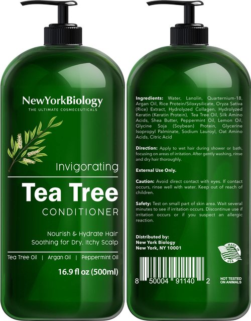 New York Biology Tea Tree Body Wash with Tea Tree Shampoo and Conditioner Set – Helps Itchy Skin Conditions & Body Odor - Deep Cleanser – Relief for Dandruff and Itchy Scalp – 16.9 fl. Oz
