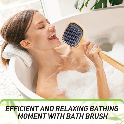 NURENDER Dual-Sided Back Scrubber for Shower, 21.65'' Long Handle Back Brush, Soft Silicone for Sensitive Skin, Dry Brushing & Back Cleansing, Dry Quickly Body Bath Brush for Men, Women, Elderly