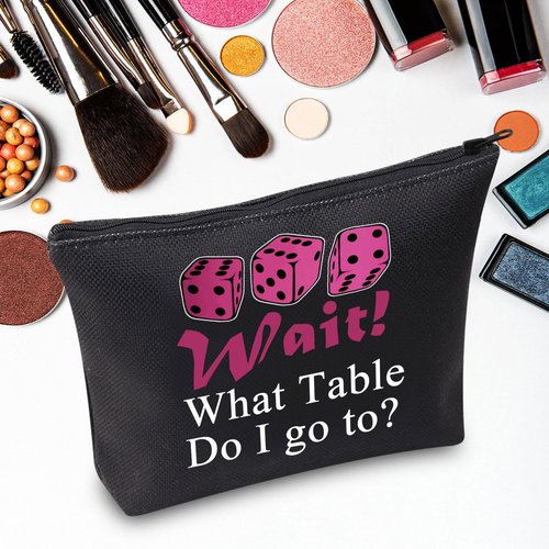 JNIAP Dice Game Makeup Bag Game Night Gifts Dice Gamer Zipper Pouch Dice Queen Gifts(Wait What table bl mb)