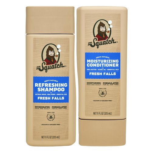 Dr. Squatch Natural Hair Bundle for Men - Healthy, Full Looking Hair - Fresh Falls Shampoo (11 fl oz), Fresh Falls Conditioner (11 fl oz)
