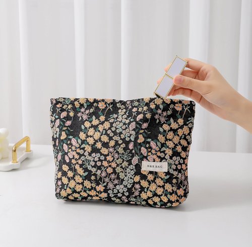 getgto 2 Pcs Makeup Bags, Large Cosmetic Bag Travel Toiletry Bag Organizer for Women, Embroidery Craft, Floral Makeup Bag Small Cosmetic Pouch Purse with Zipper Gifts for Girls Teen