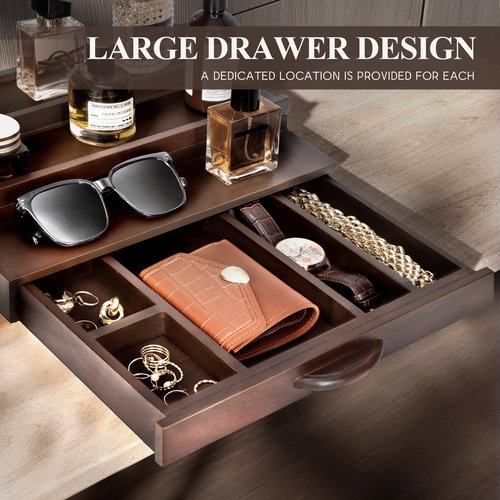 EOSAHR Farmhouse Wooden Cologne Organizer for Men - 3 Tier Perfume Stand Organizer for Dresser with Storage Drawer and Hidden Compartment - Great Gift for Men (Retro Brown)
