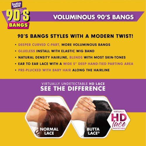 Sensationnel Butta Lace 90Sbangs Wigs - Unit 903 Glueless Wide Deep Part Synthetic Preplucked Hairline (BALAYAGECOPPER)